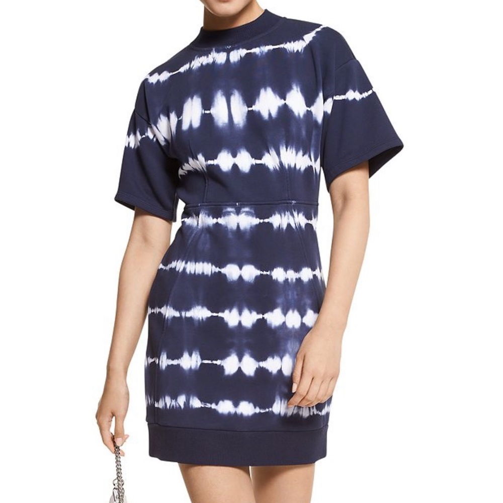 MICHAEL KORS MINI DRESS TIE-DYED SHORT SLEEVE ORGANIC COTTON TERRY WOMEN SIZE M